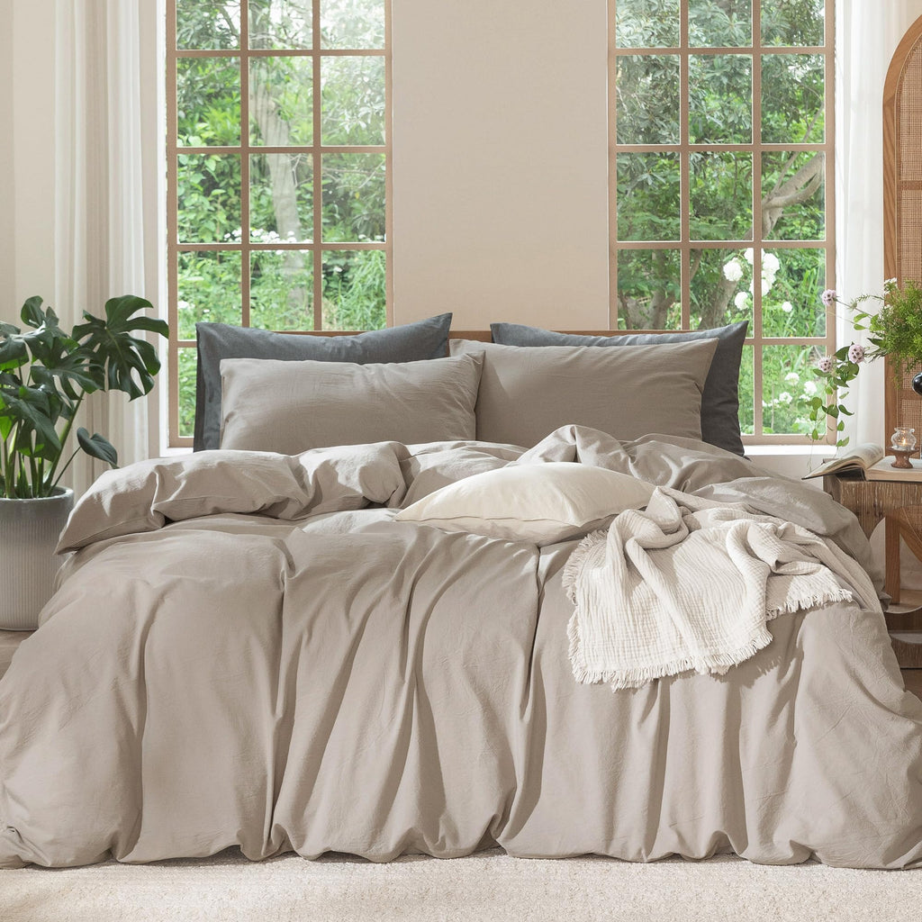 MooMee Bedding Duvet Cover Set 100% Washed Cotton Linen Like Textured Breathable Durable Soft Comfy (Solid Off White, Palatial King/Oversized King 120"x98")