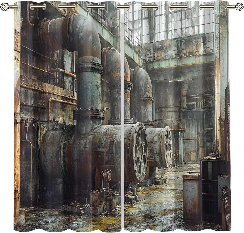 Retro Pipe Industrial Blackout Curtains