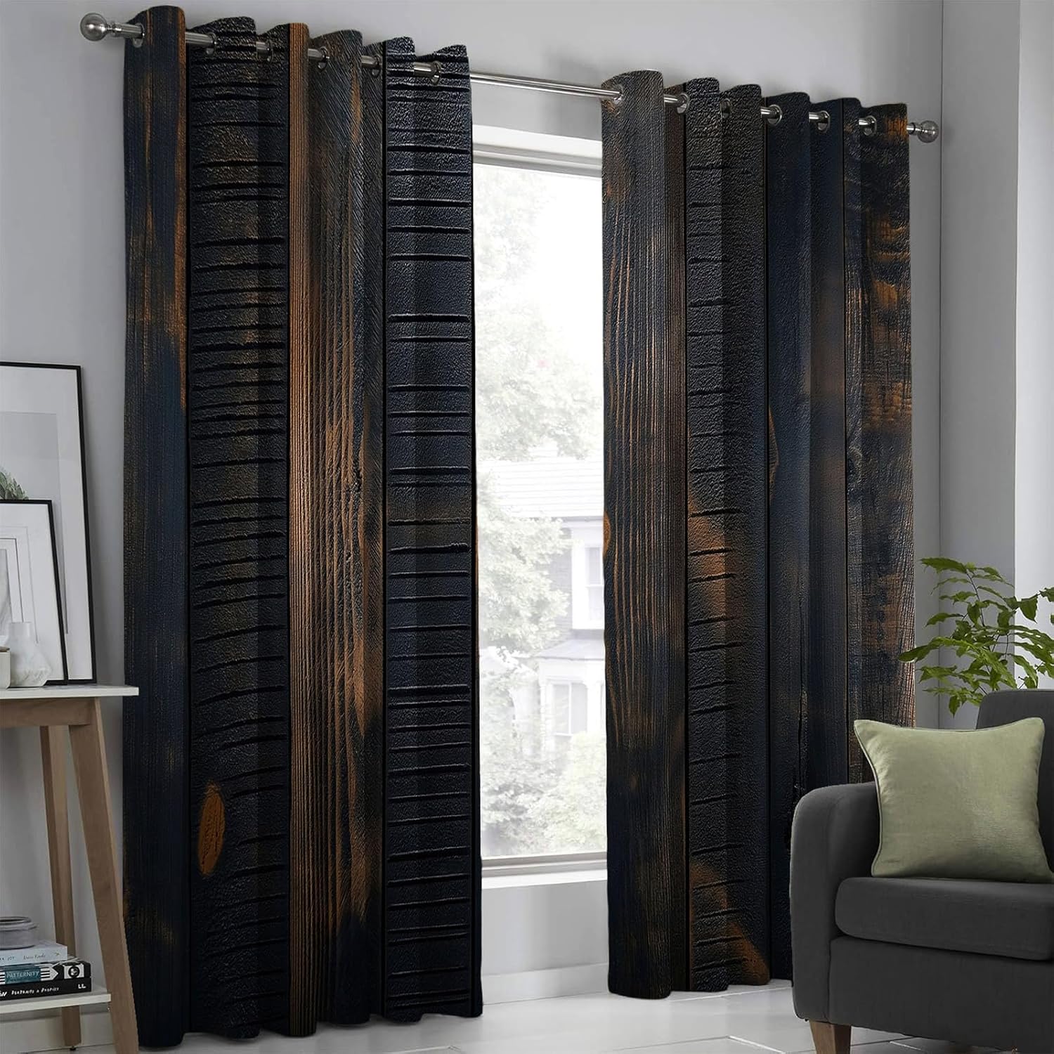 Rust Brown Vintage Wood Grain Wall Blackout Curtains, Country Industrial Style Grommet Window Drapes with Privacy Thermal Insulated Decor for Living Room Bedroom Office, 52 X 63 Inch, 2 Panels