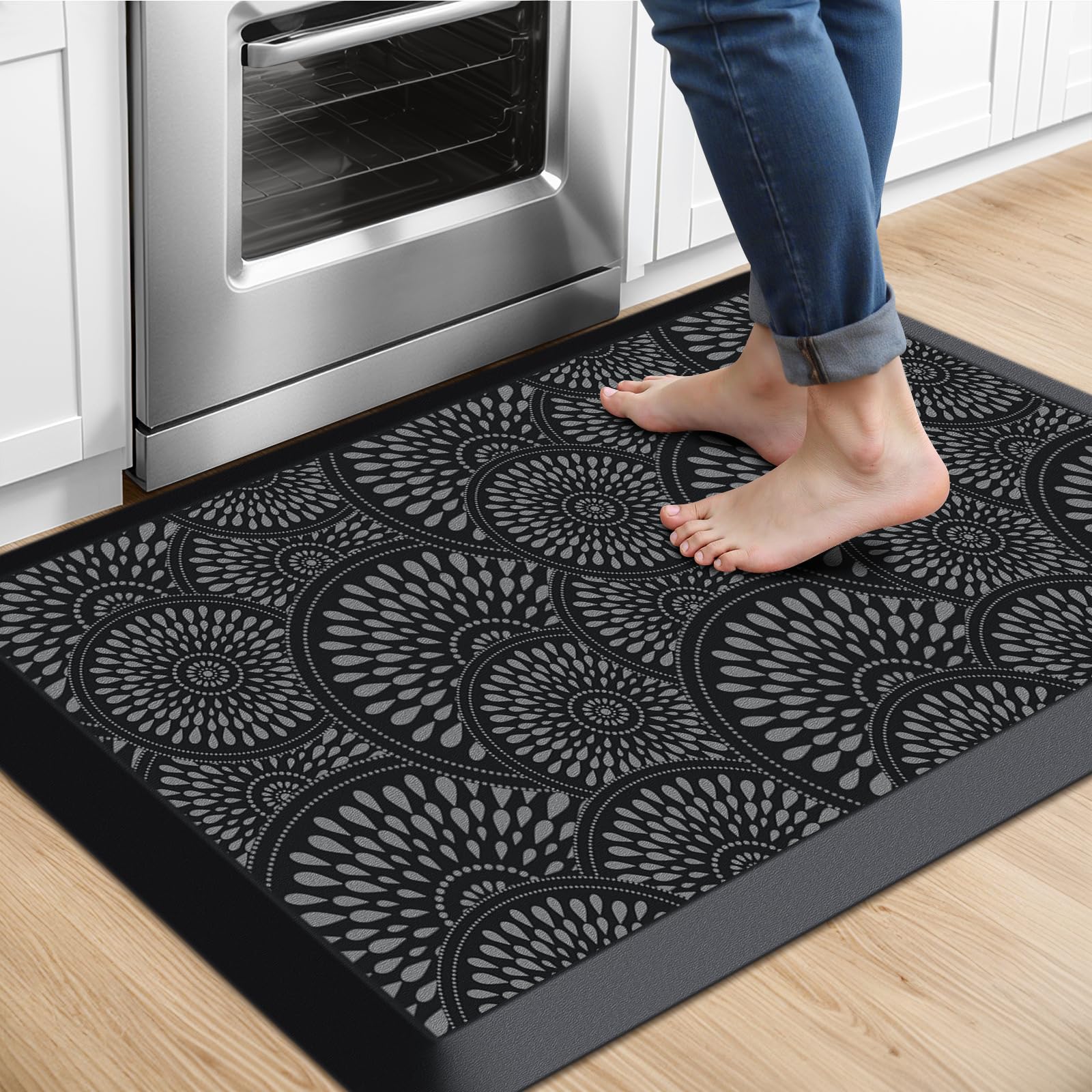 Mattitude 4/5 Inch Kitchen Mat, 20x48in Heavy Duty Ergonomic Comfort Foam Standing Desk Mat, Waterproof Non-Slip Standing Mats and Rugs for Kitchen, Office, Black