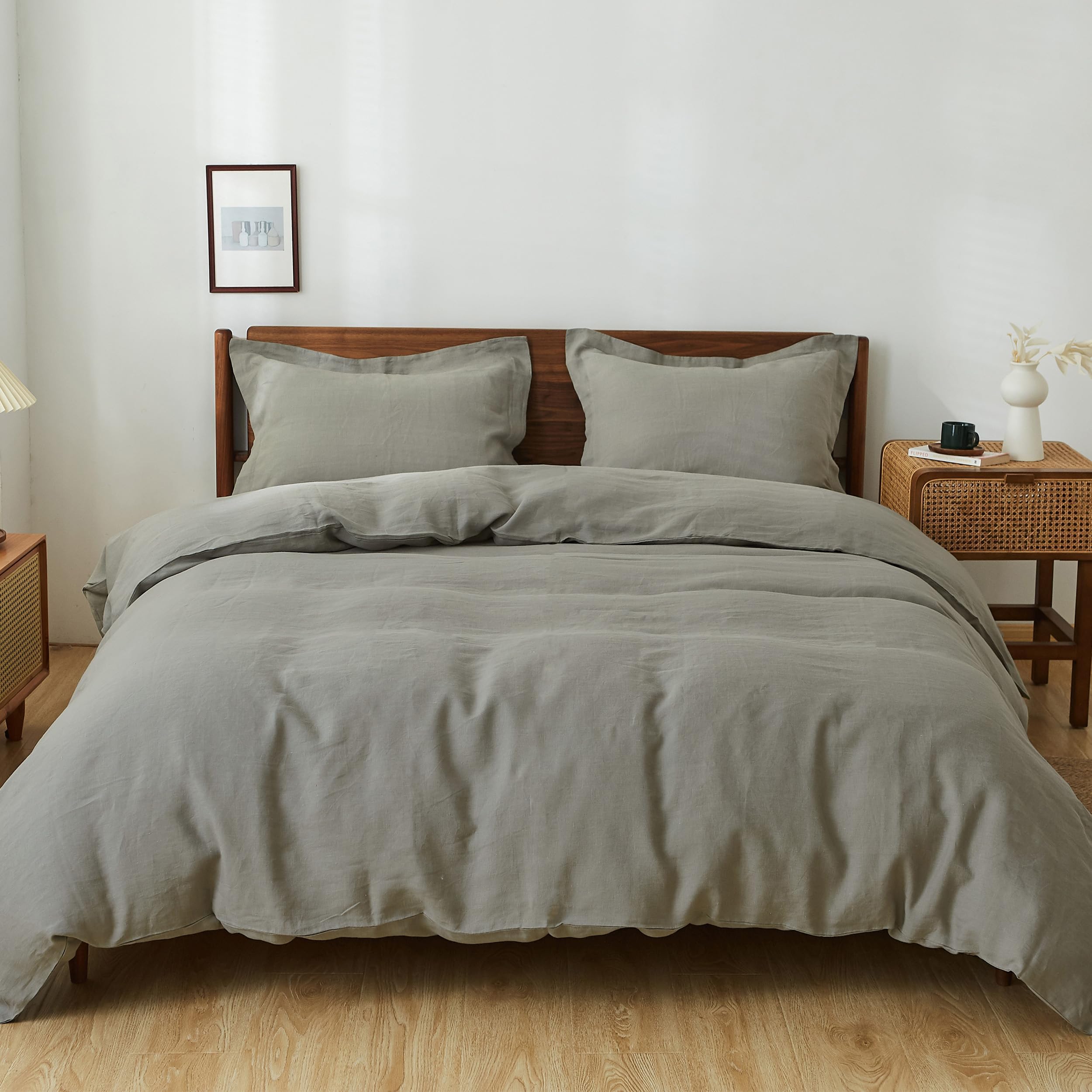 Simple&Opulence 100% Linen Duvet Cover Set, 3 PCS Natural French Flax Duvet Cover King Size, Breathable Soft Comfy Bedding Comforter Cover with 2 Pillowcases(Linen, 104"x92")