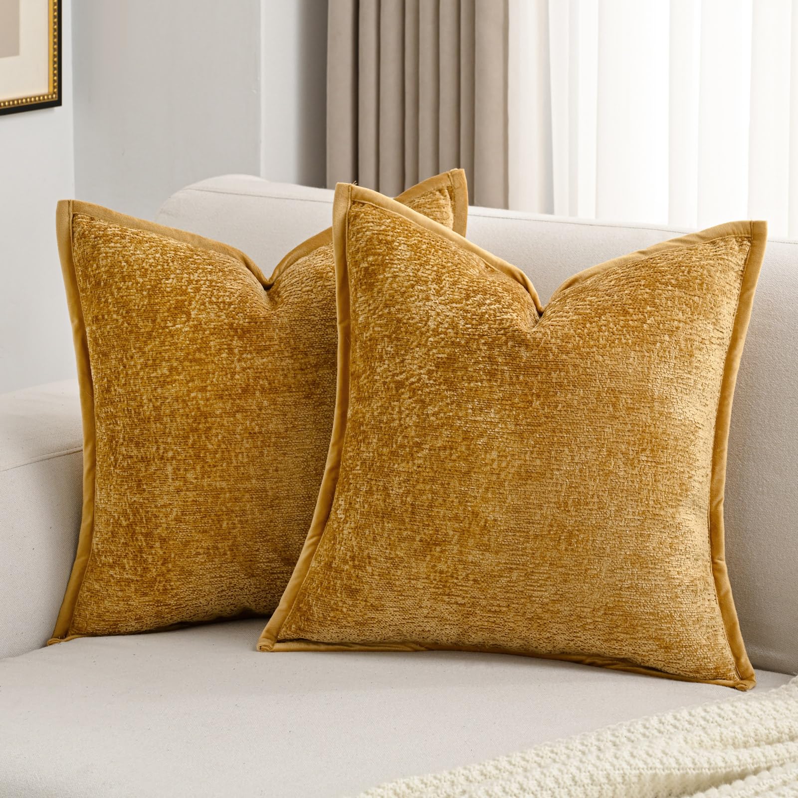 FUTEI Light Blue Chenille Throw Pillow Covers 26x26 Inch Set of 2,Soft Cozy Bound Edge Design Euro Pillow Sham,Home Decor for Couch Bed Living Room