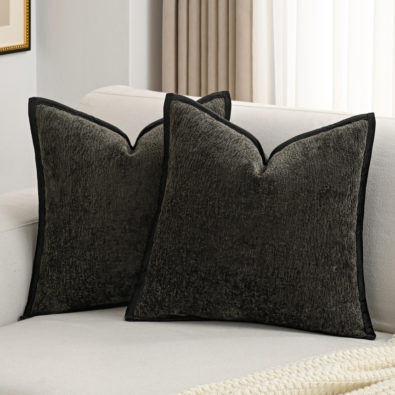 FUTEI Light Blue Chenille Throw Pillow Covers 26x26 Inch Set of 2,Soft Cozy Bound Edge Design Euro Pillow Sham,Home Decor for Couch Bed Living Room