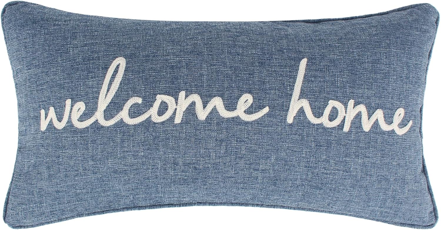 Levtex Home - Tobago - Decorative Pillow (12 x 24 in.) - Welcome Home - Blue and White