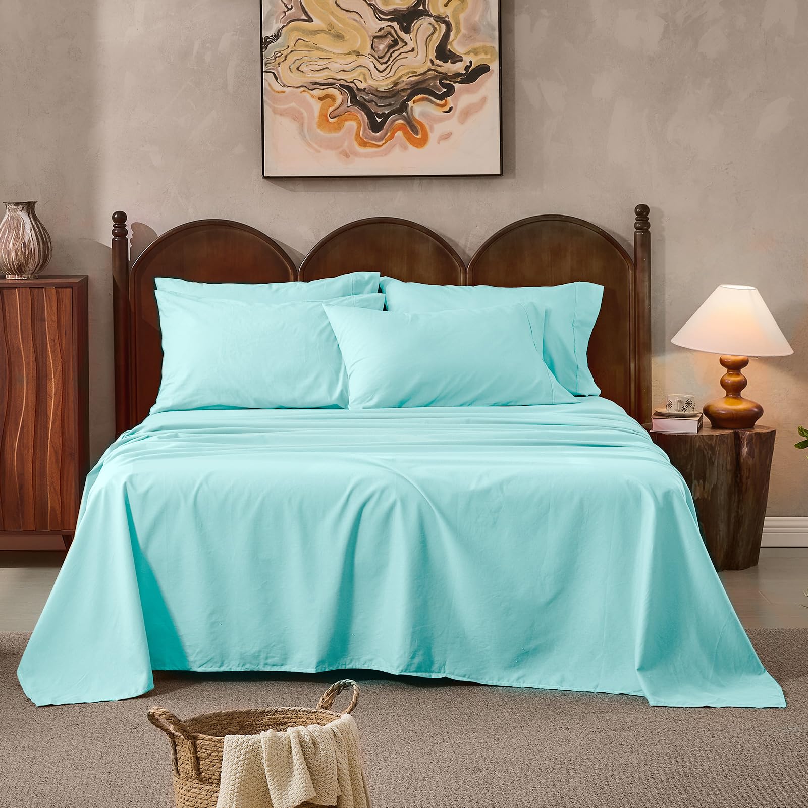 100% Linen Sheets Queen Size,Breathable & Durable 4-Piece Bed Flax Sheet Set,Soft All-Season Bedding for Hot Sleepers 16" Deep Pocket Oeko-TEX Certified,（Queen, Sage Green）