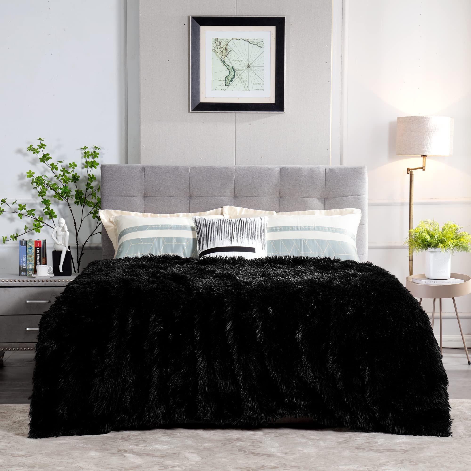 JONIYEAR Extra Large Decorative Fluffy Faux Fur Blanket Queen Size 80" x 90", Soft Luxury Lightweight Furry Blankets, Solid Cozy Shaggy Plush Thick Warm Fuzzy Blankets for Winter Bed Couch, White