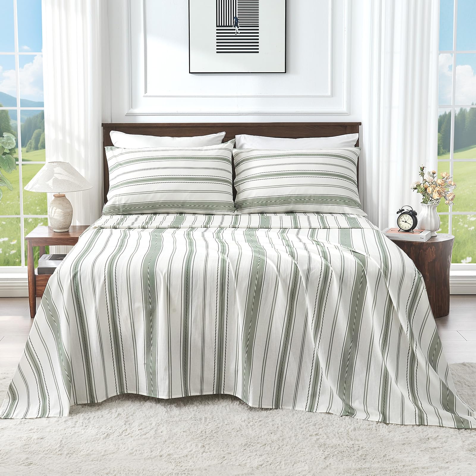 100% Linen Sheets Queen Size,Breathable & Durable 4-Piece Bed Flax Sheet Set,Soft All-Season Bedding for Hot Sleepers 16" Deep Pocket Oeko-TEX Certified,（Queen, Sage Green）