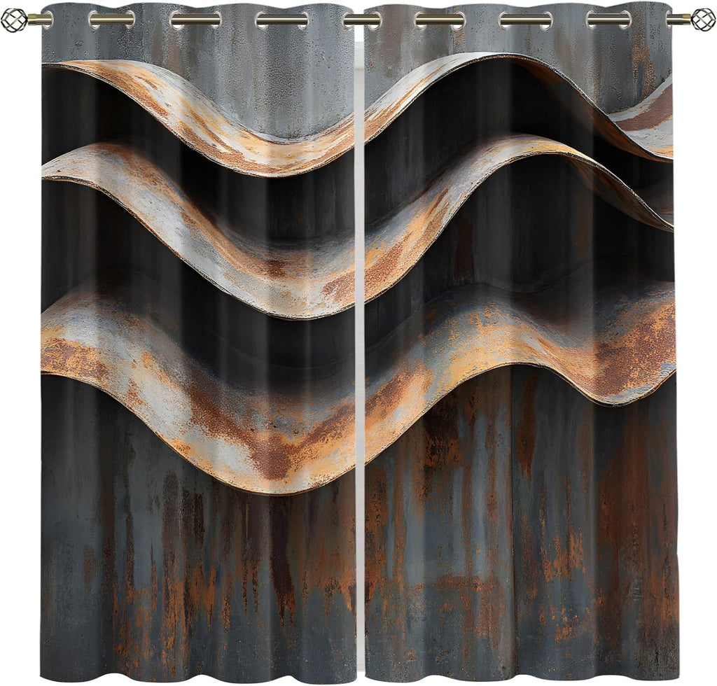 Wavy Stripes Curtains,Rusted Metal Blackout Curtains Industrial Style Grommet Drapes 2 Panels for Bedroom Living Room 31.5" W x 45" L x2