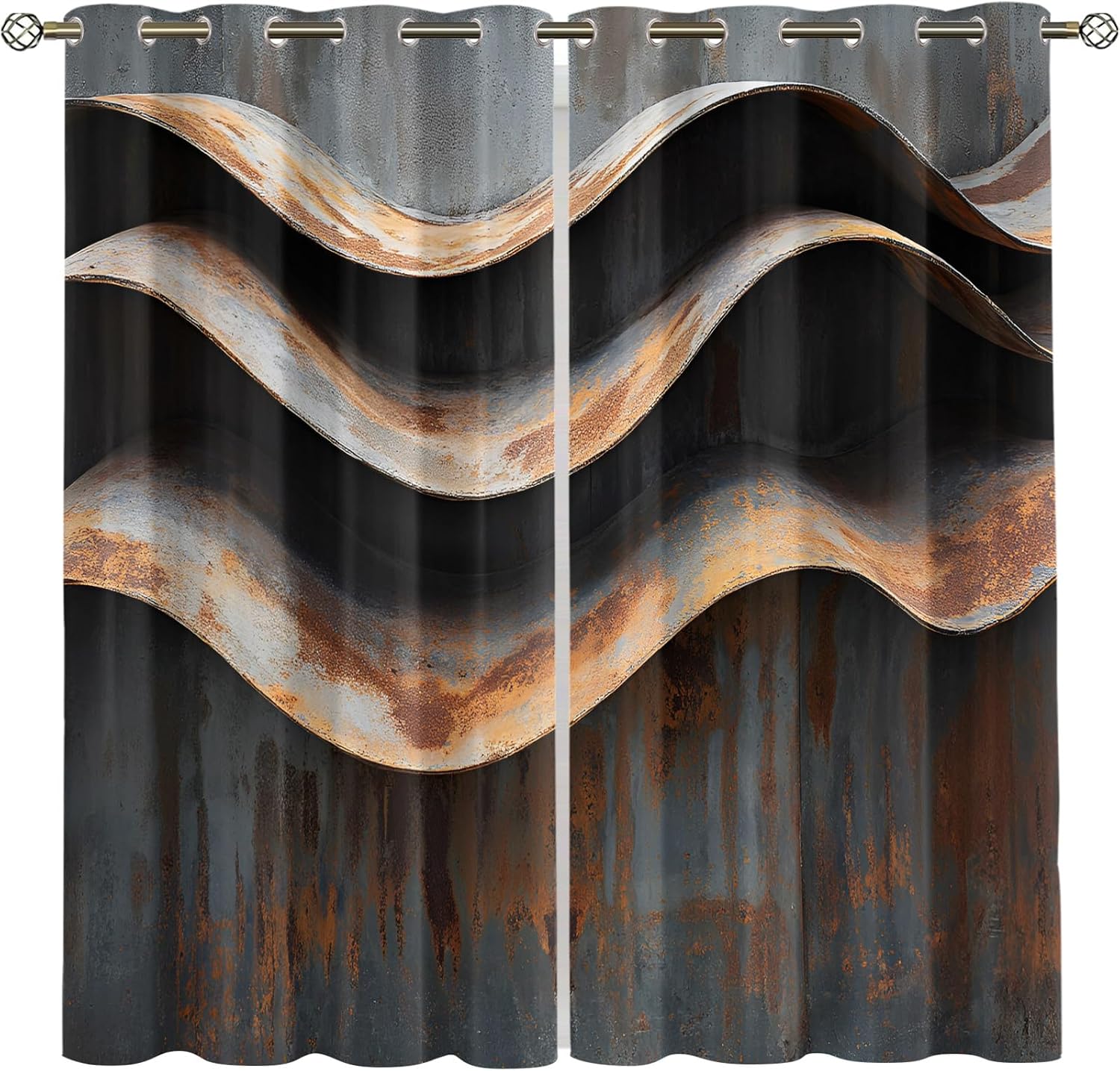 Wavy Stripes Curtains,Rusted Metal Blackout Curtains Industrial Style Grommet Drapes 2 Panels for Bedroom Living Room 31.5" W x 45" L x2