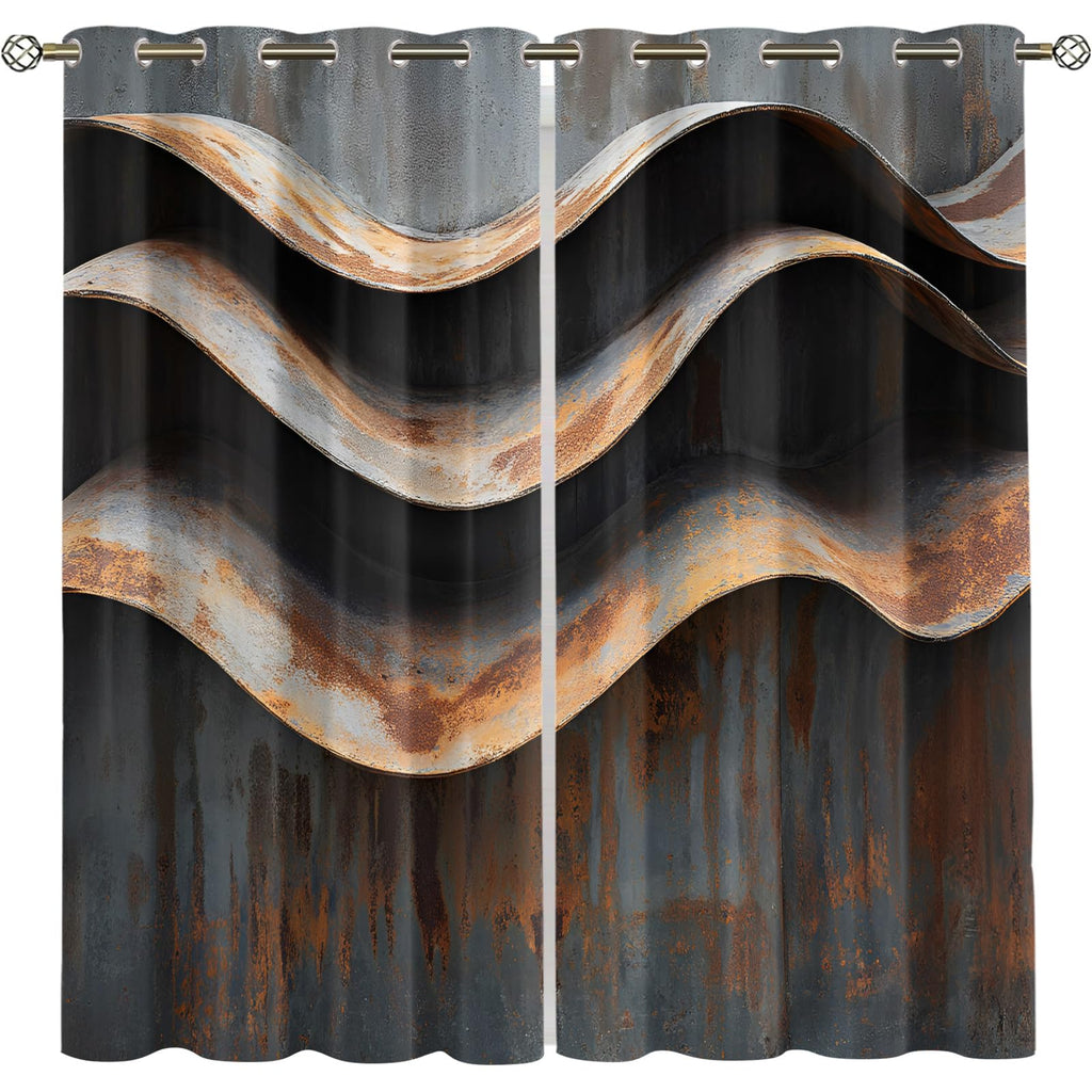 Wavy Stripes Curtains,Rusted Metal Blackout Curtains Industrial Style Grommet Drapes 2 Panels for Bedroom Living Room 31.5" W x 45" L x2