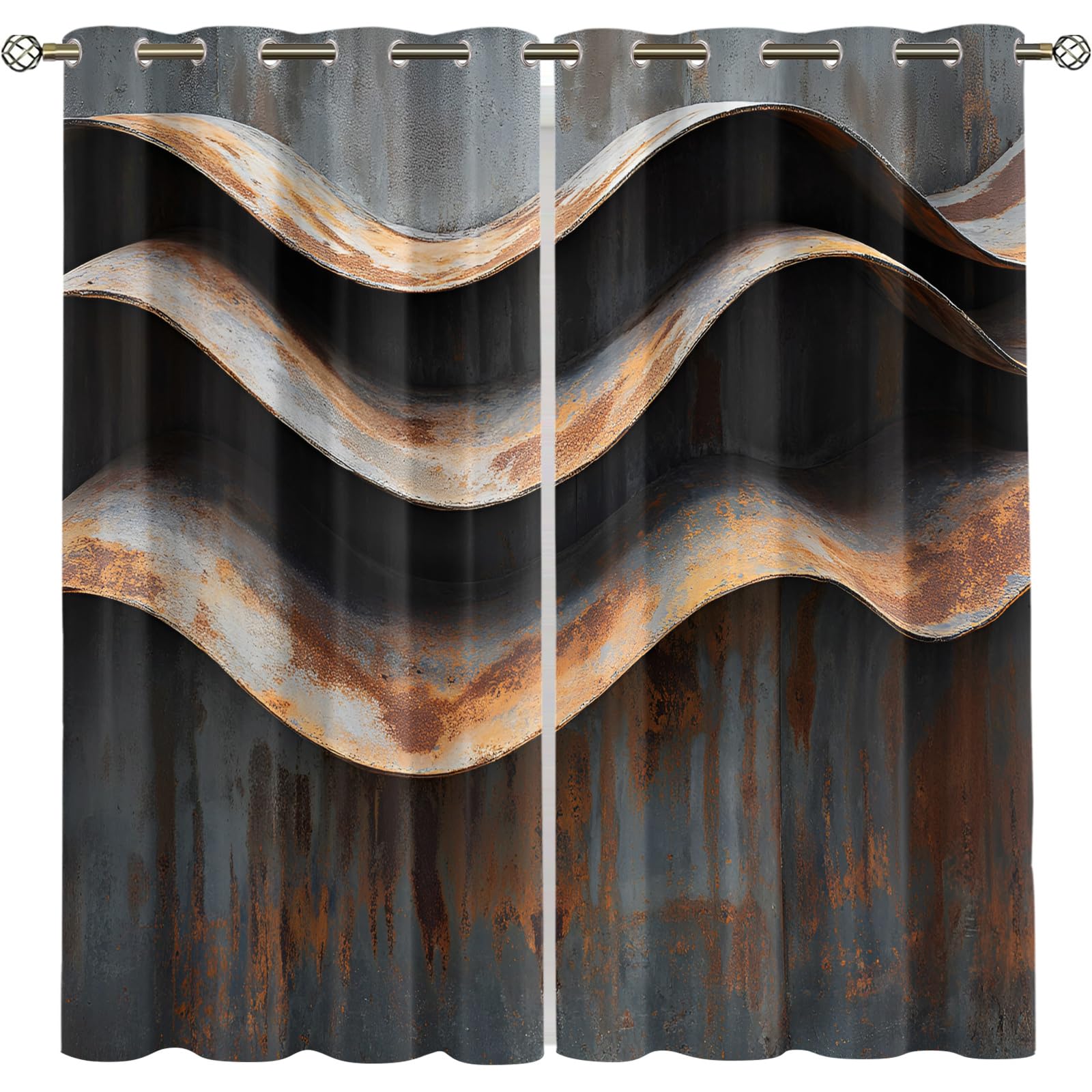 Wavy Stripes Curtains,Rusted Metal Blackout Curtains Industrial Style Grommet Drapes 2 Panels for Bedroom Living Room 31.5" W x 45" L x2