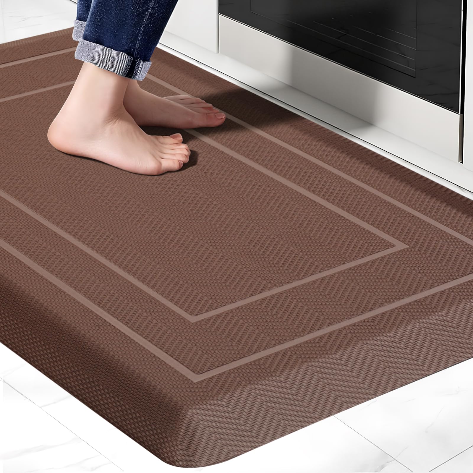 UKISS 9/10"" Extra Thick Cushioned Anti Fatigue Kitchen Mat, Waterproof High Density Foam Standing Desk Mat, Non-Slip Ergonomic Comfort Mat for Kitchen, Office,Workstation Black (Black, 20" X 48")