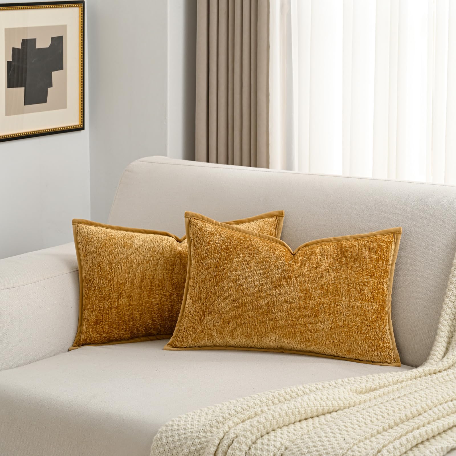 FUTEI Light Blue Chenille Throw Pillow Covers 26x26 Inch Set of 2,Soft Cozy Bound Edge Design Euro Pillow Sham,Home Decor for Couch Bed Living Room