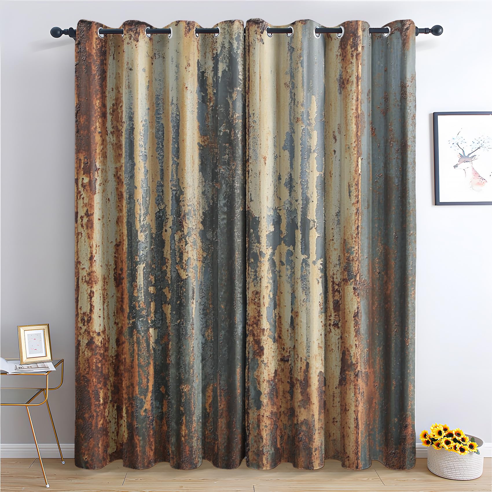 Vintage Rusty Door Curtains 2 Panels Set, Industrial Curtains 54 Inch Blackout Curtains for Living Room, Rustic Farmhouse Window Curtains Thermal Insulated Grommet for Bedroom Decor Drapes
