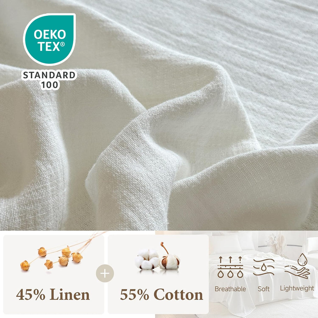 Simple&Opulence Linen Cotton Throw Blanket with Tassels, Double-Layer Knit Flax Blend Blanket Super Soft Lightweight Breathable Decorative Farmhouse for Couch Sofa Bed (90"X90",White)