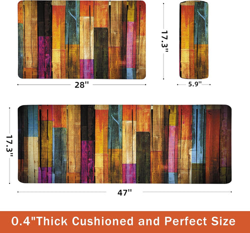 Abstract Wood 2-Piece Anti Fatigue Kitchen Mat Set
