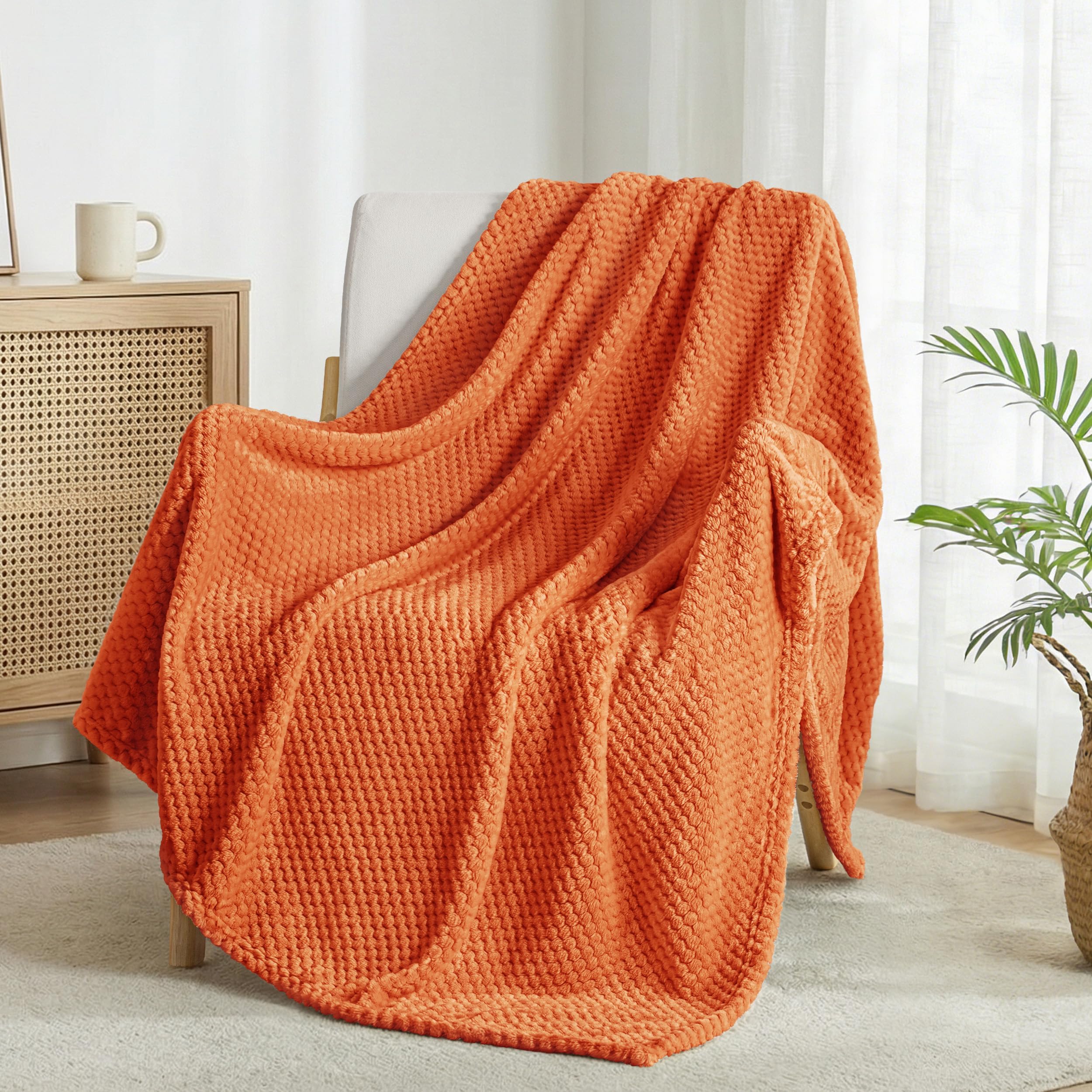 Exclusivo Mezcla Fleece Throw Blanket Extra Large, Super Soft and Warm Blankets for Couch, Sofa and Bed Waffle Textured, Cozy, Fuzzy and Lightweight (Tan, 50x70 Inches)
