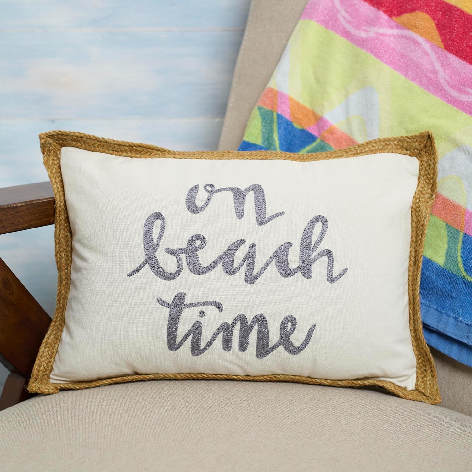 Primitives by Kathy Beach Time Decorative Throw Pillow, Jute, White, 15" Length x 10" Height
