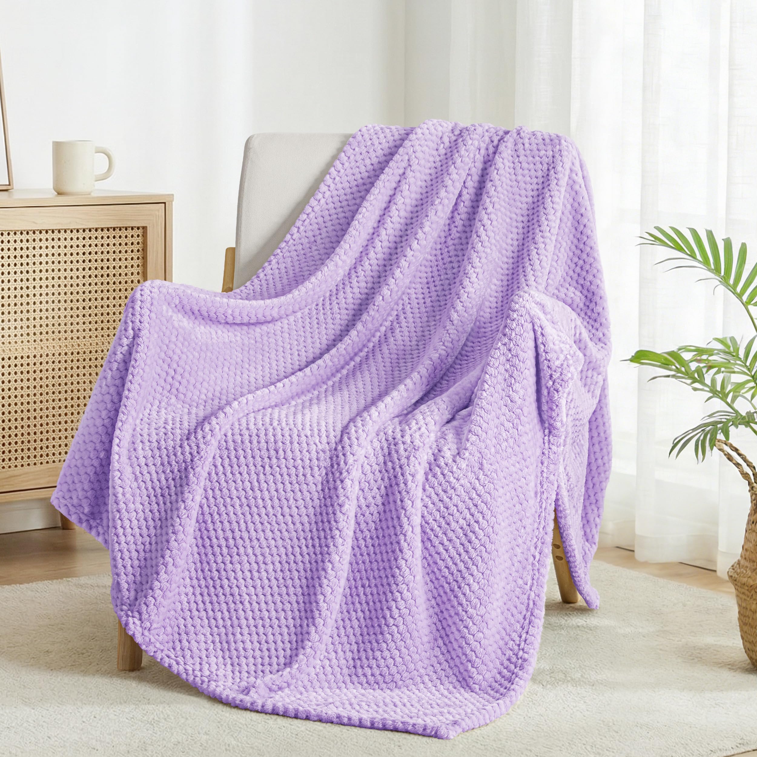 Exclusivo Mezcla Fleece Throw Blanket Extra Large, Super Soft and Warm Blankets for Couch, Sofa and Bed Waffle Textured, Cozy, Fuzzy and Lightweight (Tan, 50x70 Inches)