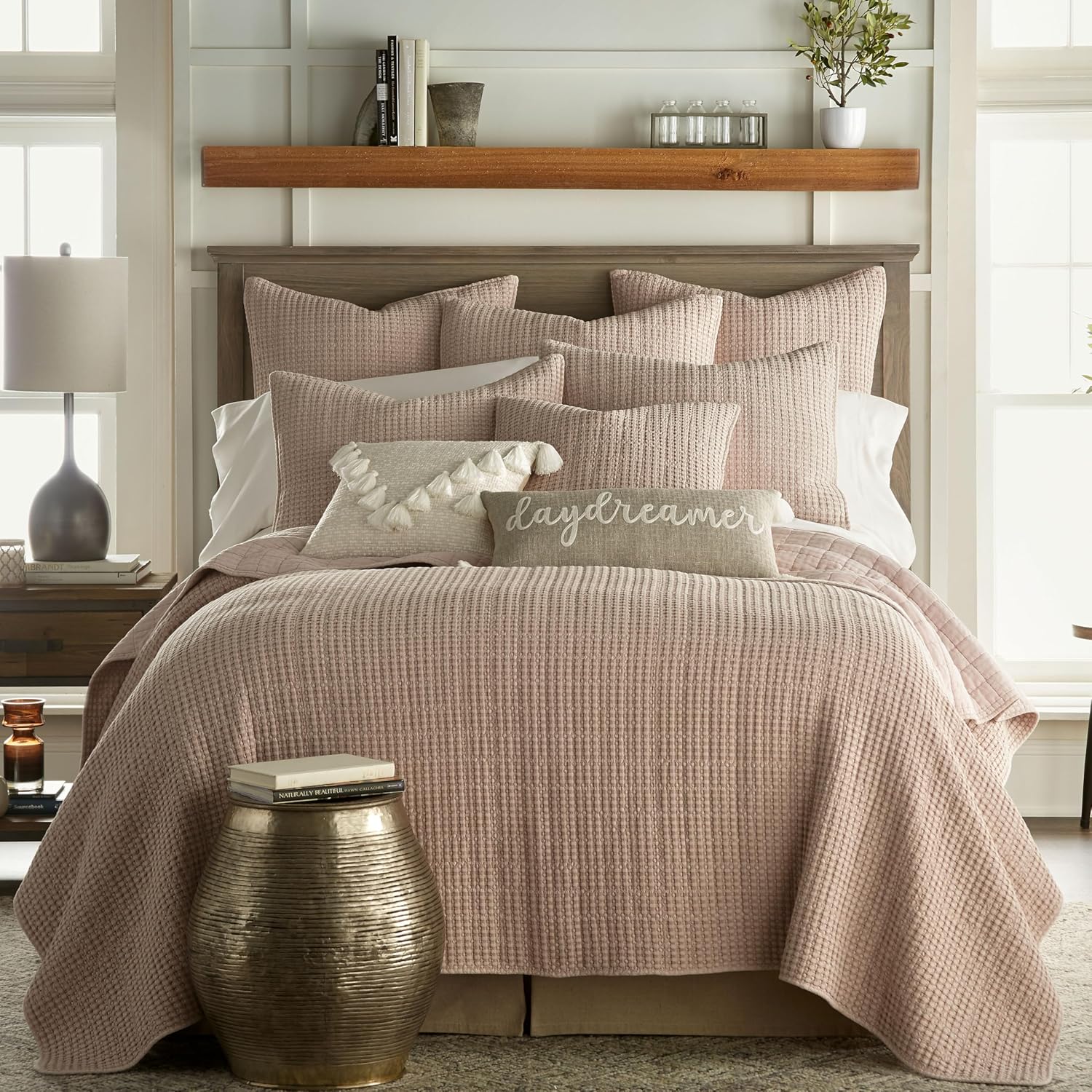 Blush Waffle Cotton King Quilt Set