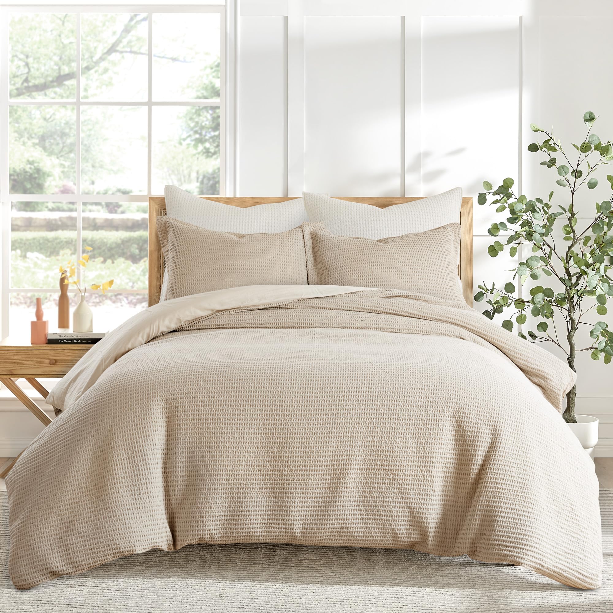 Levtex Home Cloud Waffle Full/Queen Comforter Set (90x94in) with 2 Pillow Shams (26x20in) - Solid Waffle Cotton Texture - Blush - 100% Cotton Full/Queen Size Comforter Set - Soft, Pre-Washed