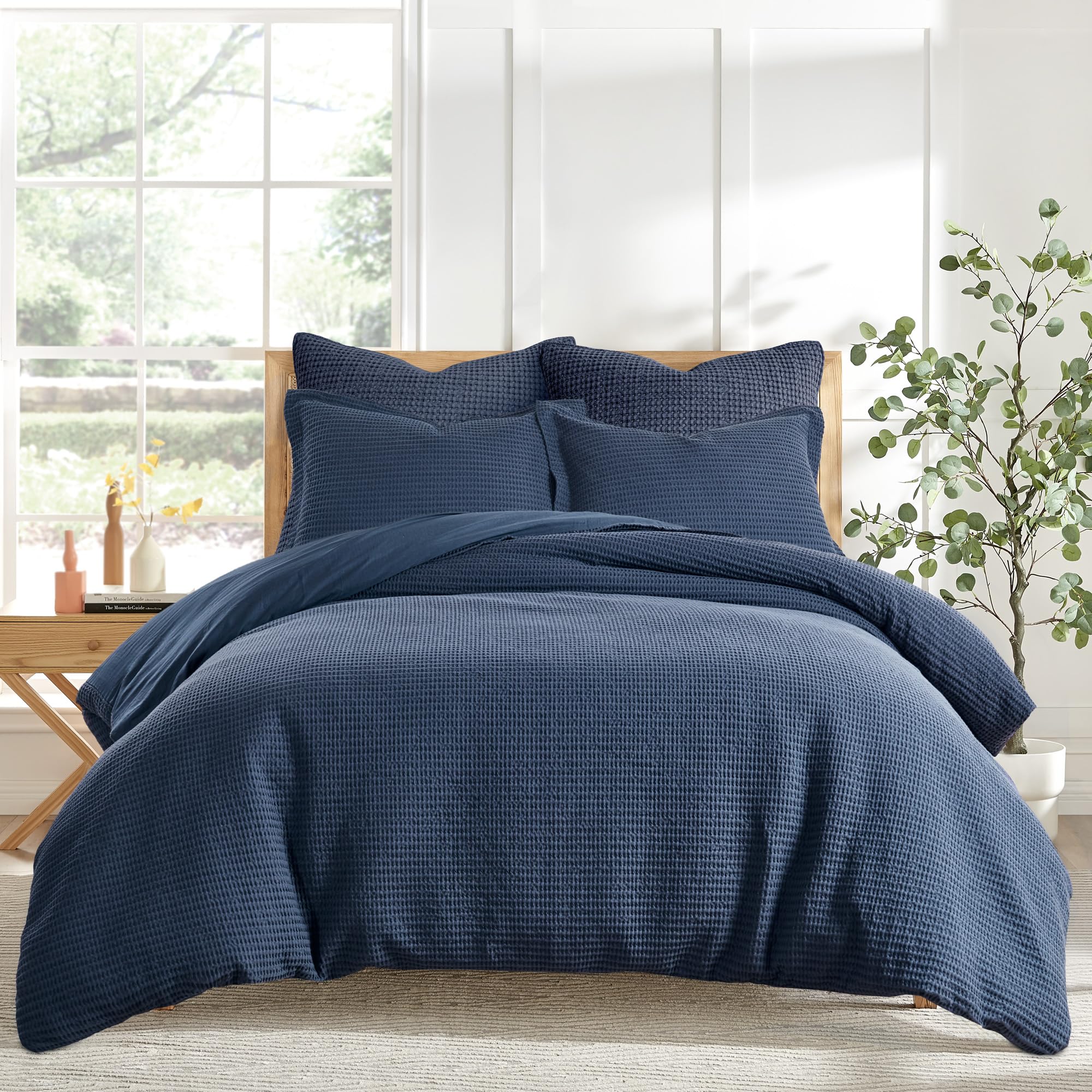 Levtex Home Cloud Waffle Full/Queen Comforter Set (90x94in) with 2 Pillow Shams (26x20in) - Solid Waffle Cotton Texture - Blush - 100% Cotton Full/Queen Size Comforter Set - Soft, Pre-Washed