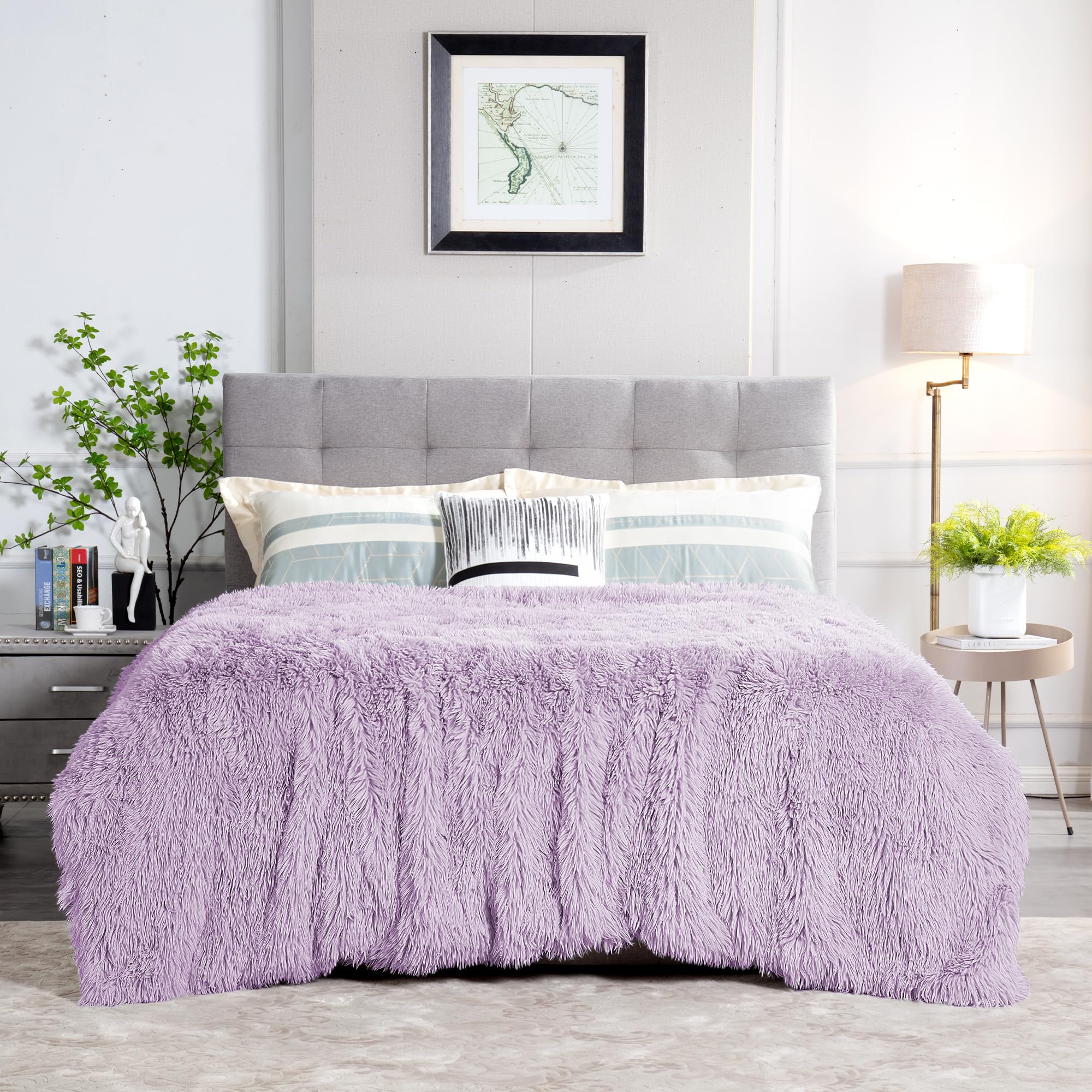 JONIYEAR Extra Large Decorative Fluffy Faux Fur Blanket Queen Size 80" x 90", Soft Luxury Lightweight Furry Blankets, Solid Cozy Shaggy Plush Thick Warm Fuzzy Blankets for Winter Bed Couch, White