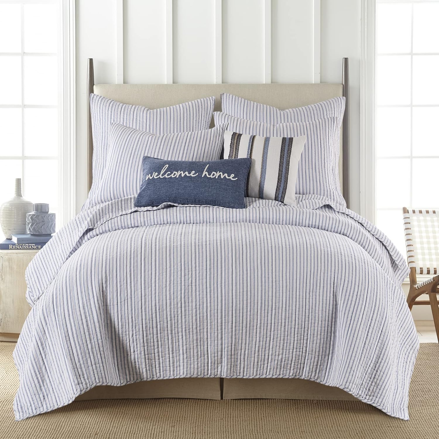 Levtex Home - Tobago - Decorative Pillow (12 x 24 in.) - Welcome Home - Blue and White