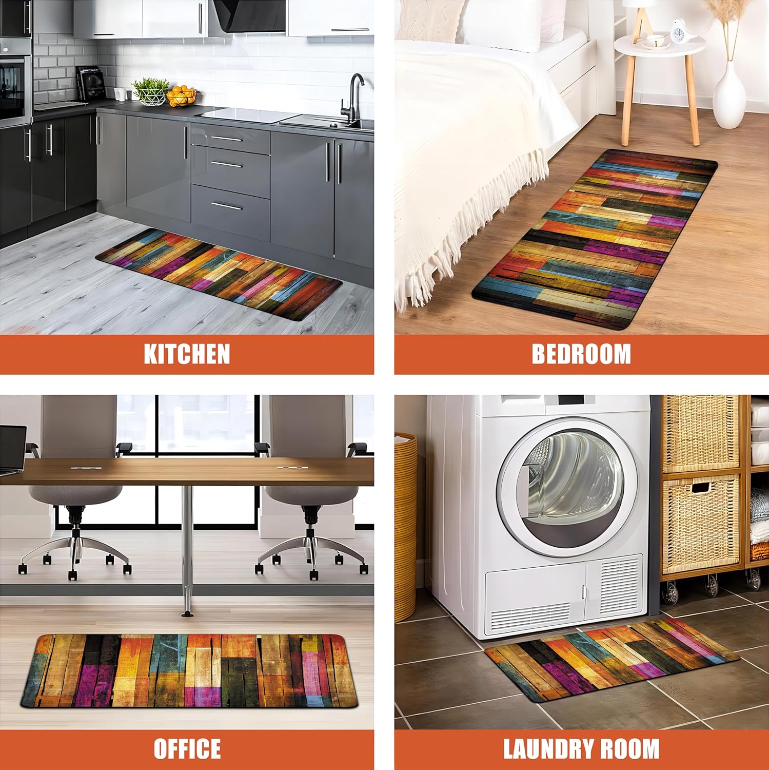 Abstract Wood 2-Piece Anti Fatigue Kitchen Mat Set