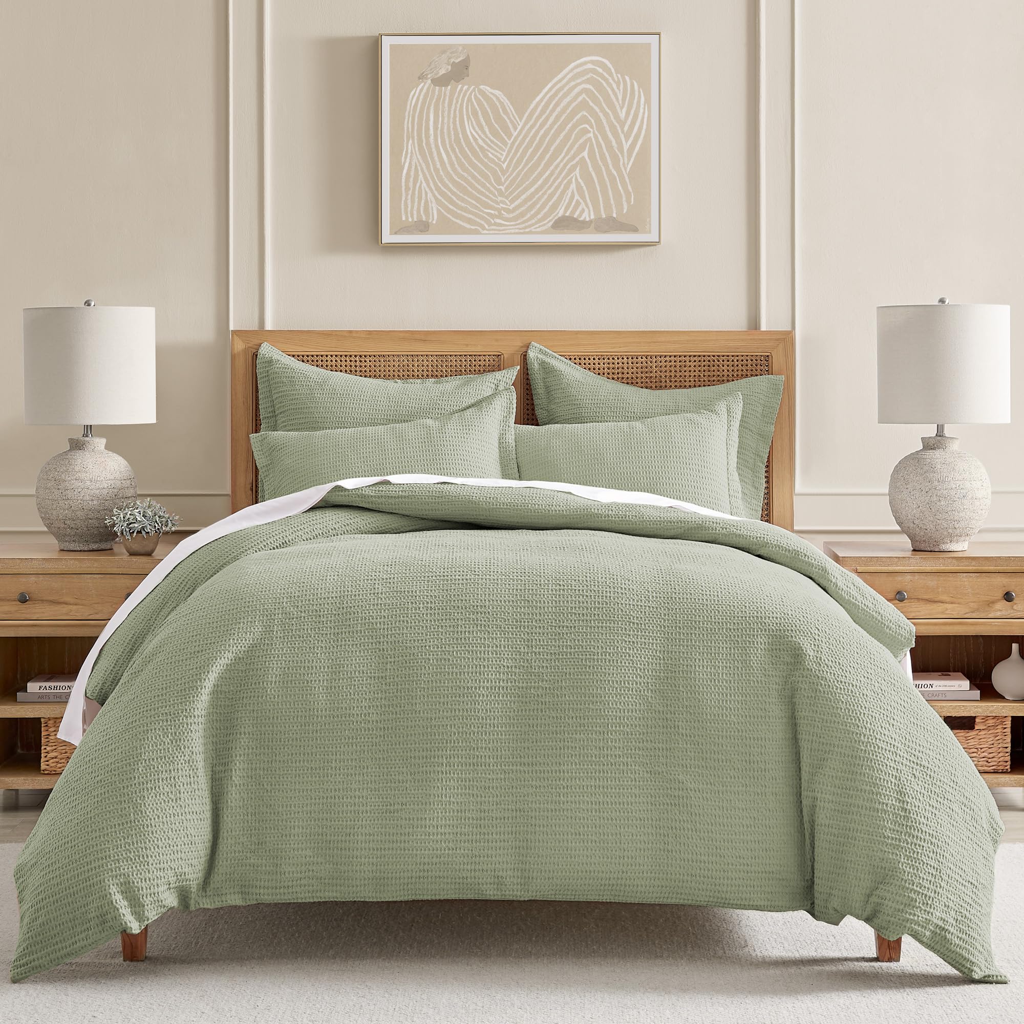 Levtex Home Cloud Waffle Full/Queen Comforter Set (90x94in) with 2 Pillow Shams (26x20in) - Solid Waffle Cotton Texture - Blush - 100% Cotton Full/Queen Size Comforter Set - Soft, Pre-Washed