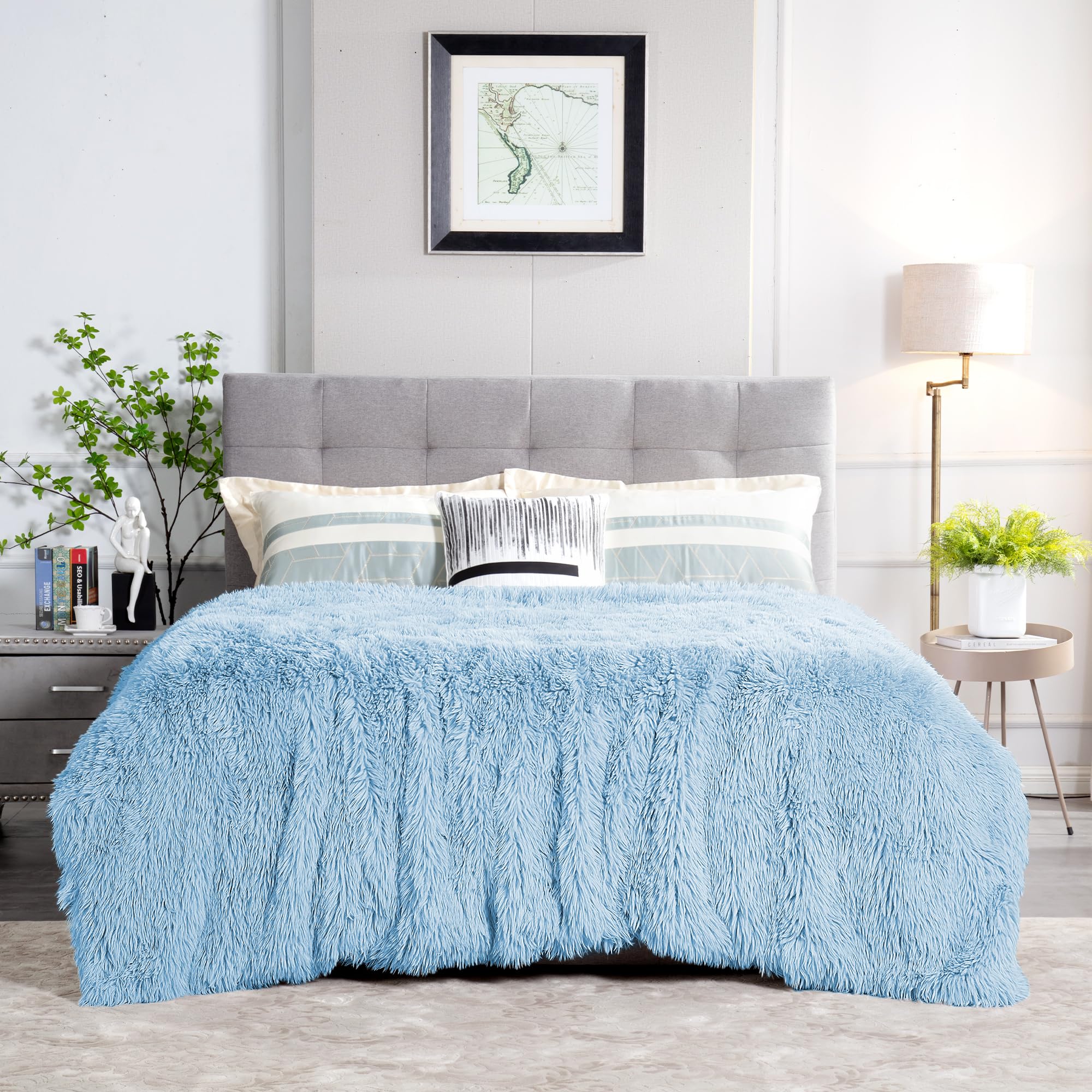 JONIYEAR Extra Large Decorative Fluffy Faux Fur Blanket Queen Size 80" x 90", Soft Luxury Lightweight Furry Blankets, Solid Cozy Shaggy Plush Thick Warm Fuzzy Blankets for Winter Bed Couch, White