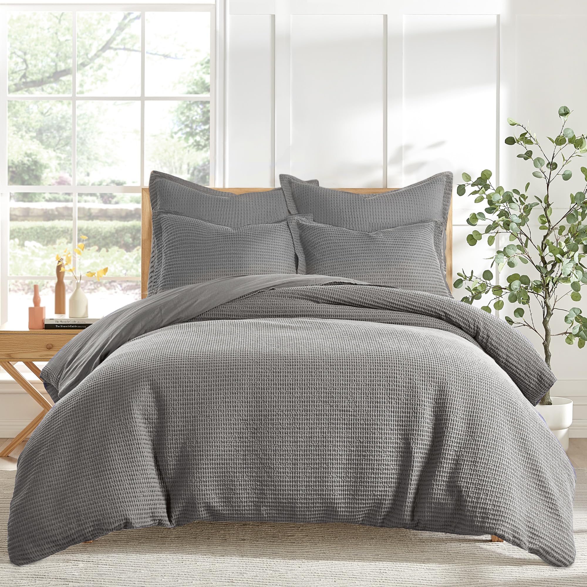 Levtex Home Cloud Waffle Full/Queen Comforter Set (90x94in) with 2 Pillow Shams (26x20in) - Solid Waffle Cotton Texture - Blush - 100% Cotton Full/Queen Size Comforter Set - Soft, Pre-Washed
