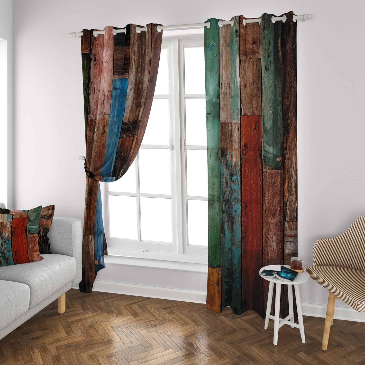 Color Wood Plank Blackout Curtains