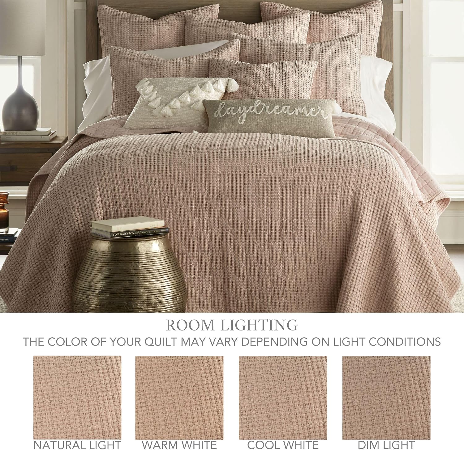 Blush Waffle Cotton King Quilt Set