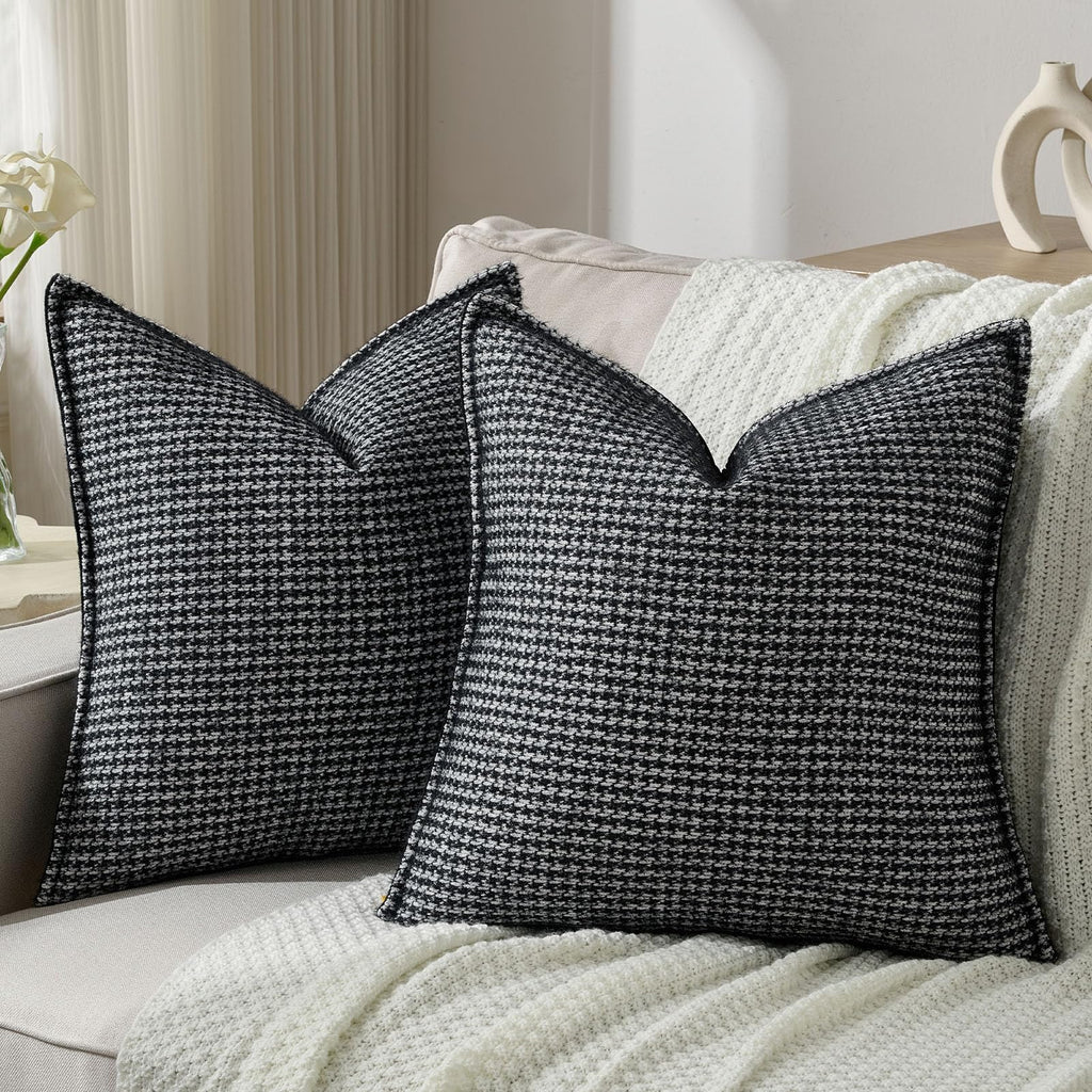 FUTEI Pack of 2 Houndstooth Throw Pillow Covers 26x26 Inch Soft Chenille Gingham Textured Farmhouse Decorative Euro Pillow Shams Modern Home Decor for Couch Bedroom Living Room, Grayish Blue