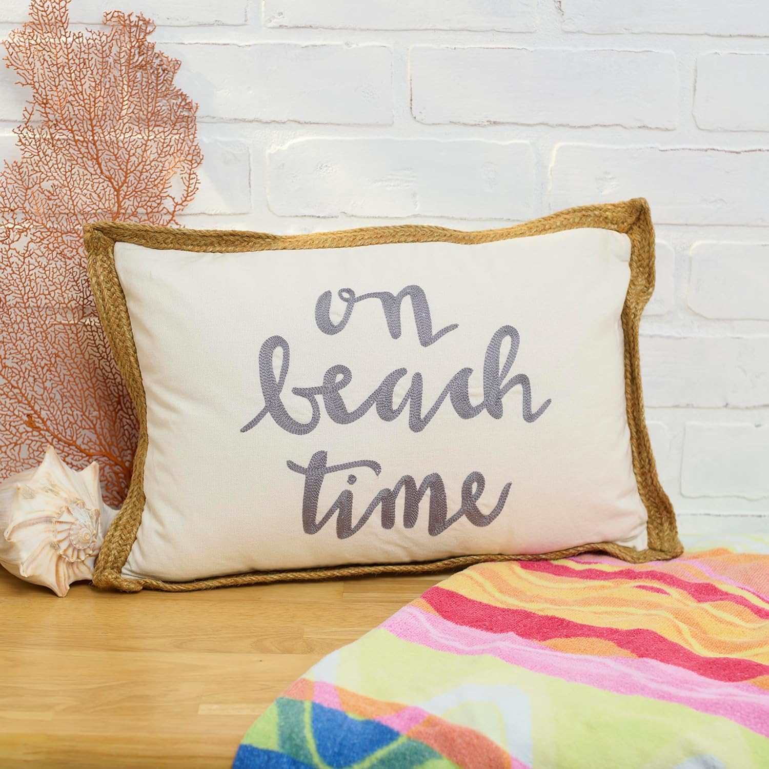 Primitives by Kathy Beach Time Decorative Throw Pillow, Jute, White, 15" Length x 10" Height