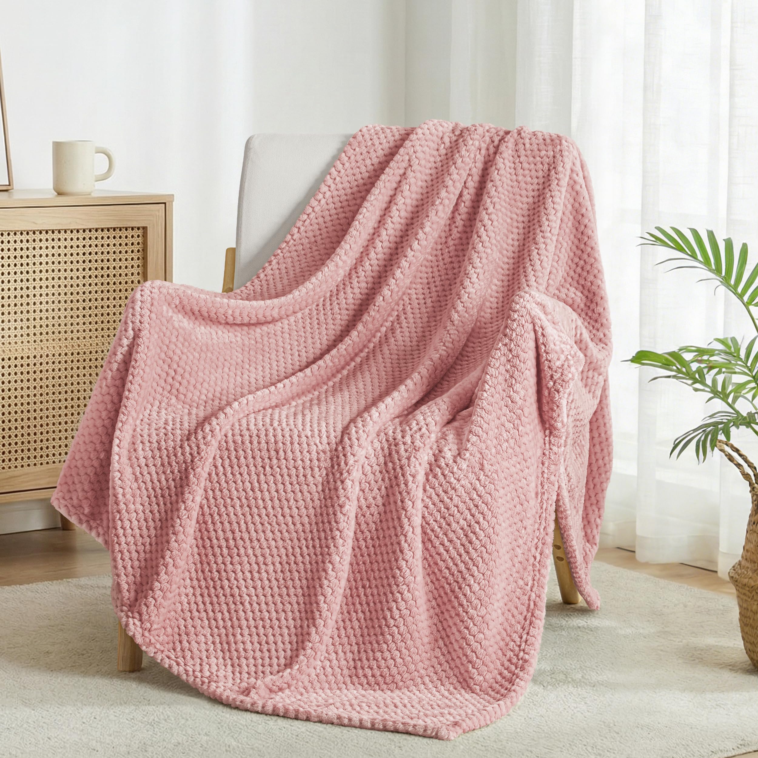 Exclusivo Mezcla Fleece Throw Blanket Extra Large, Super Soft and Warm Blankets for Couch, Sofa and Bed Waffle Textured, Cozy, Fuzzy and Lightweight (Tan, 50x70 Inches)