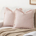 Red Fringe Striped Pillow Covers Set