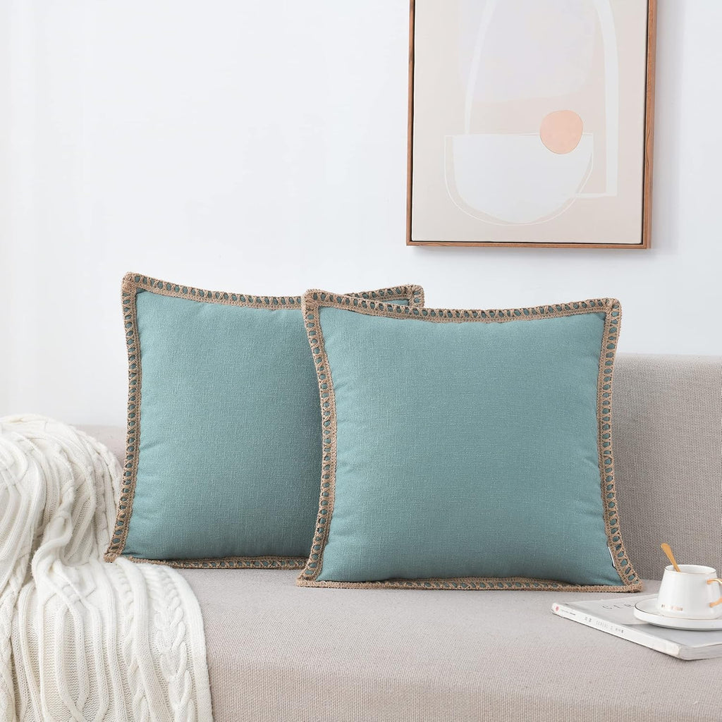 Teal Linen Farmhouse Pillow Covers