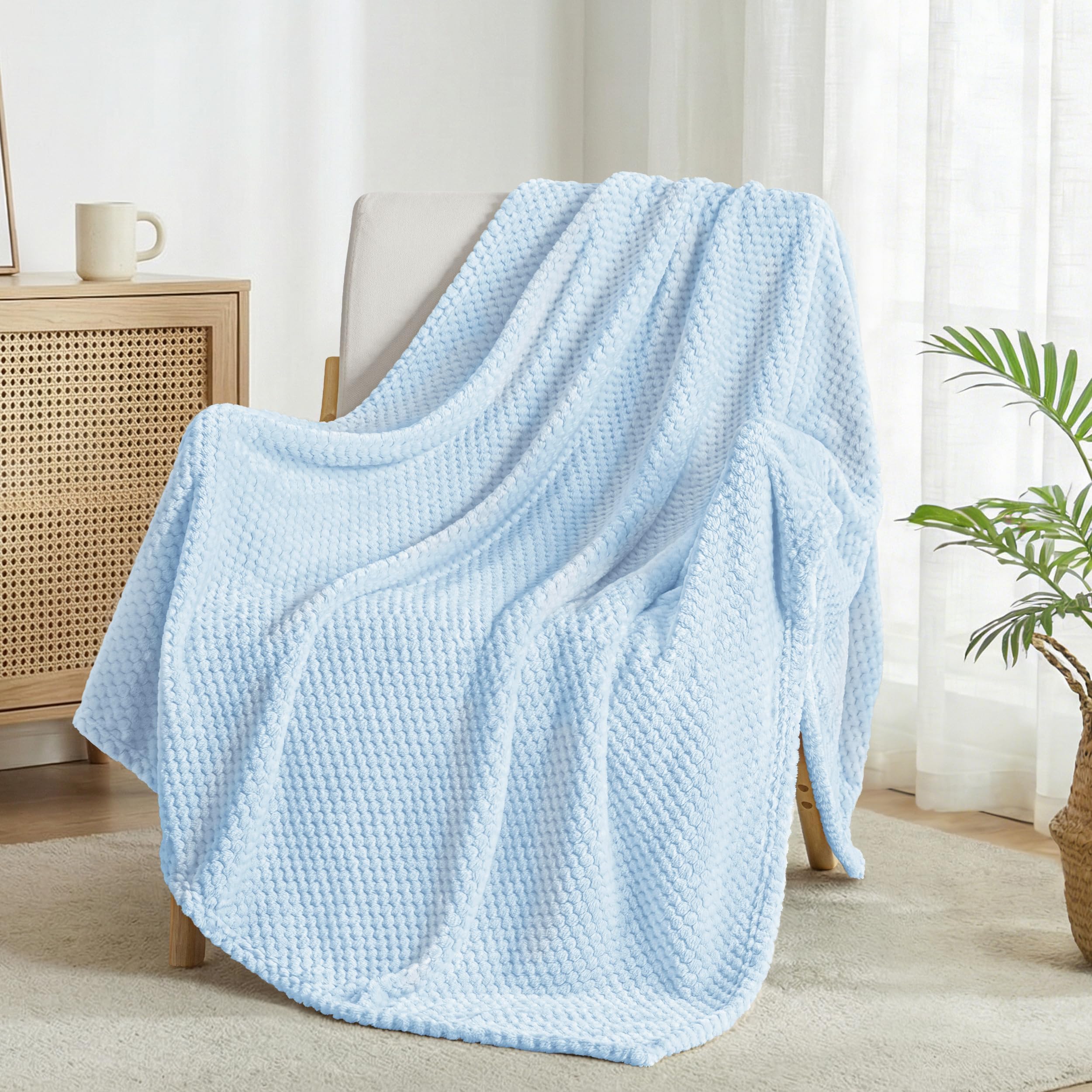 Exclusivo Mezcla Fleece Throw Blanket Extra Large, Super Soft and Warm Blankets for Couch, Sofa and Bed Waffle Textured, Cozy, Fuzzy and Lightweight (Tan, 50x70 Inches)