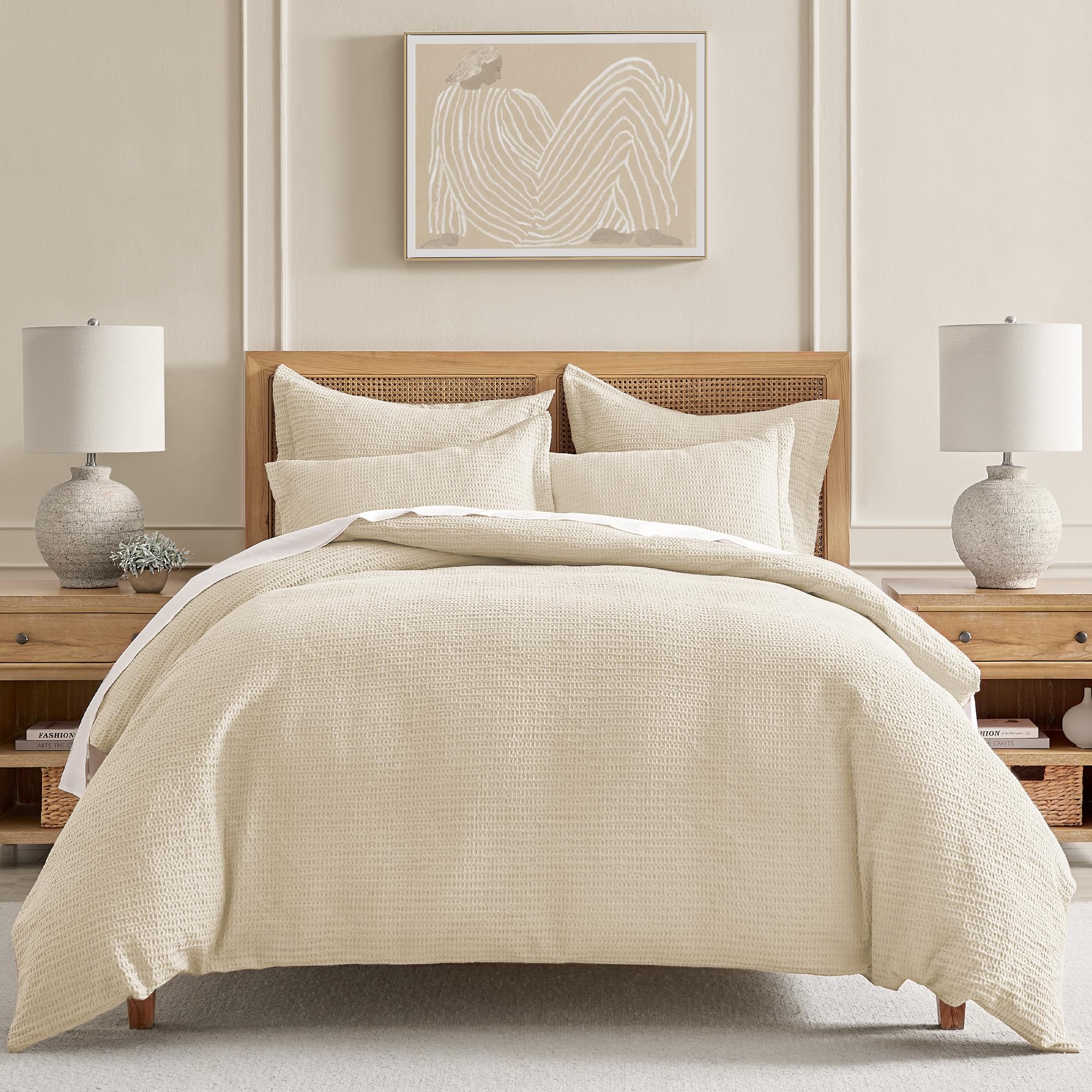 Levtex Home Cloud Waffle Full/Queen Comforter Set (90x94in) with 2 Pillow Shams (26x20in) - Solid Waffle Cotton Texture - Blush - 100% Cotton Full/Queen Size Comforter Set - Soft, Pre-Washed