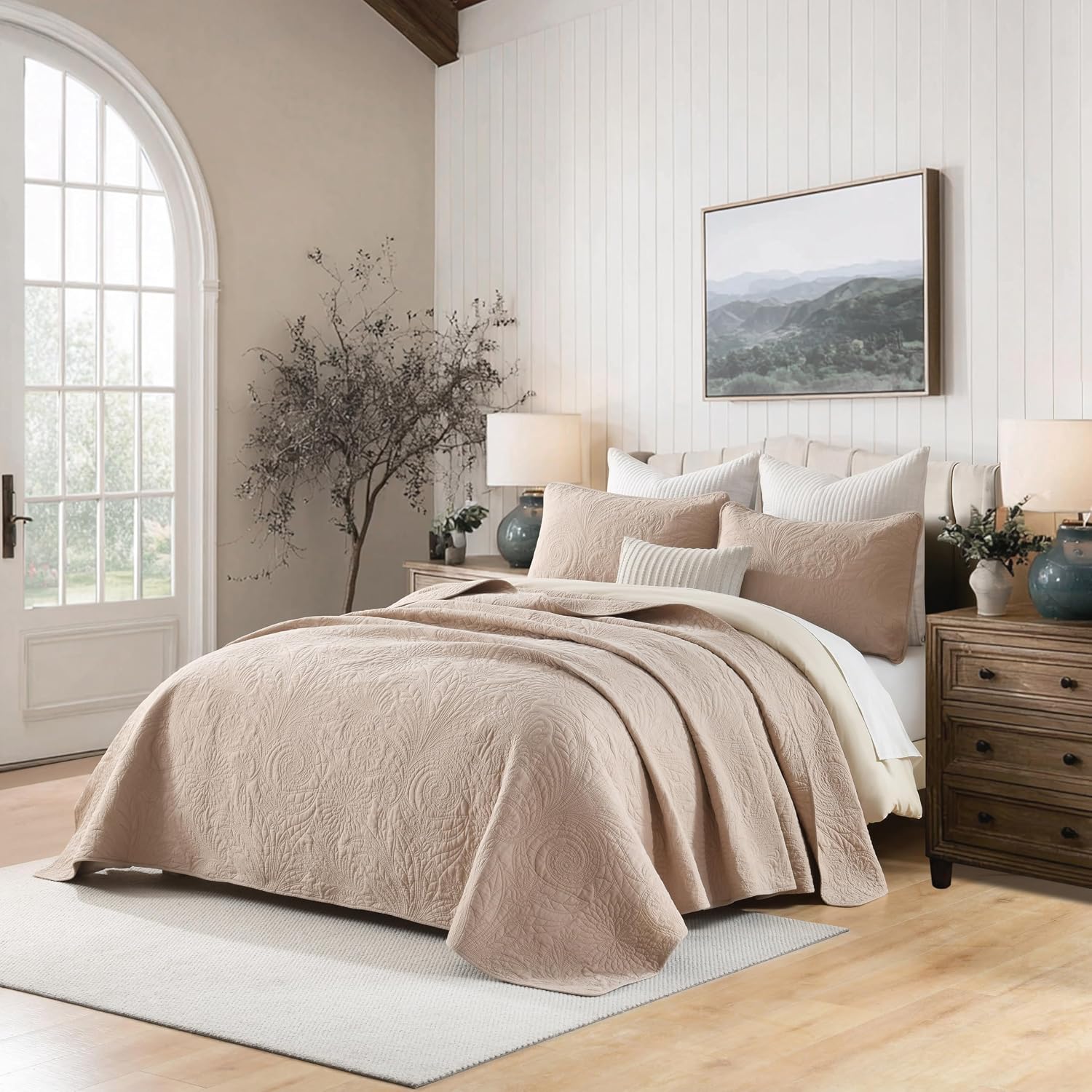 Taupe Paisley Cotton King Quilt Set
