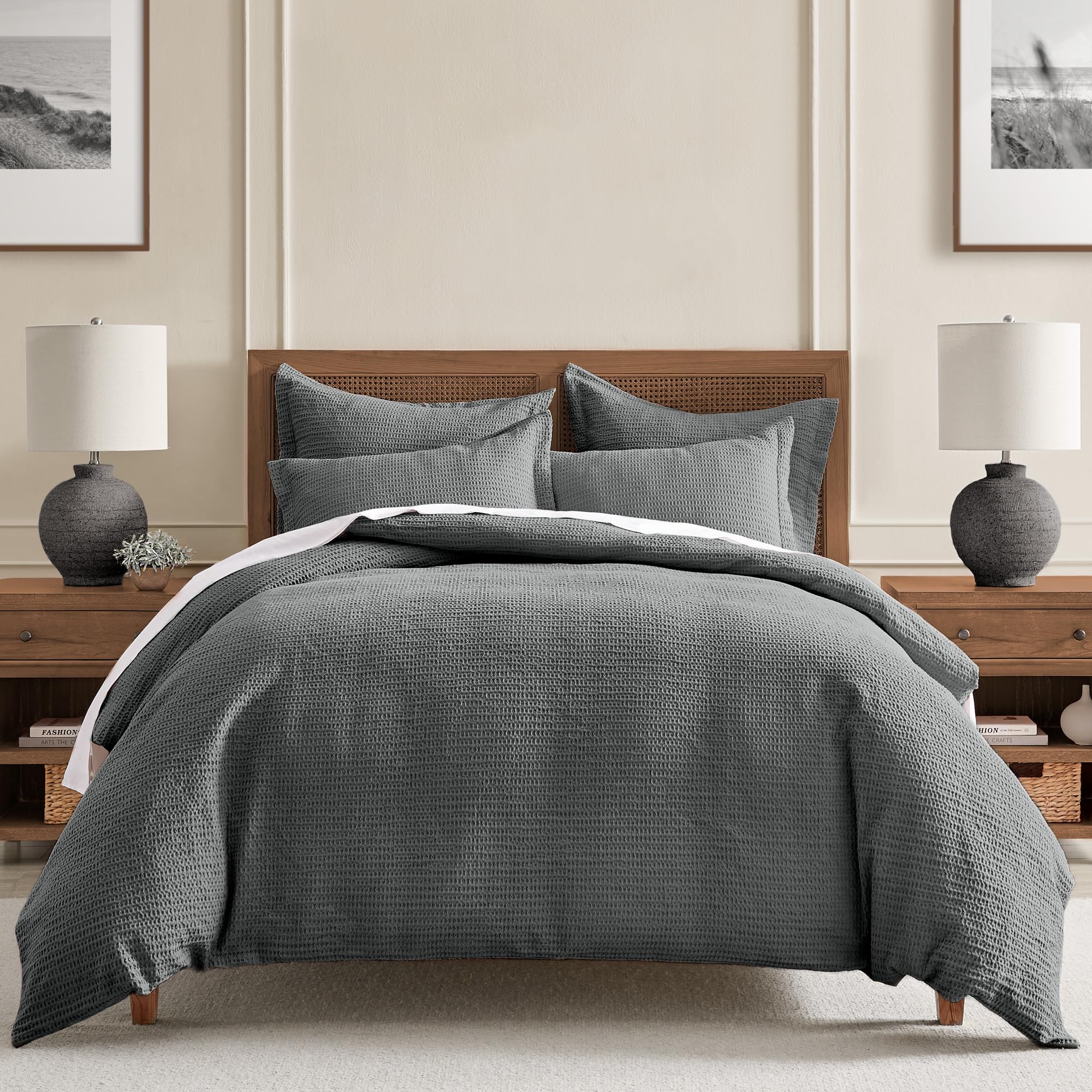 Levtex Home Cloud Waffle Full/Queen Comforter Set (90x94in) with 2 Pillow Shams (26x20in) - Solid Waffle Cotton Texture - Blush - 100% Cotton Full/Queen Size Comforter Set - Soft, Pre-Washed