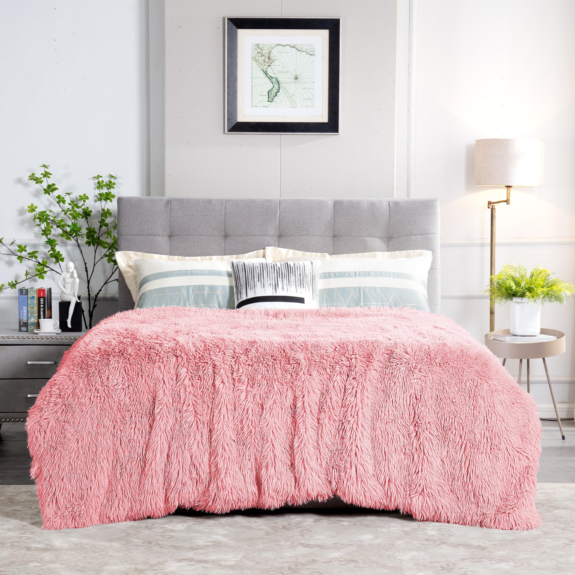 JONIYEAR Extra Large Decorative Fluffy Faux Fur Blanket Queen Size 80" x 90", Soft Luxury Lightweight Furry Blankets, Solid Cozy Shaggy Plush Thick Warm Fuzzy Blankets for Winter Bed Couch, White