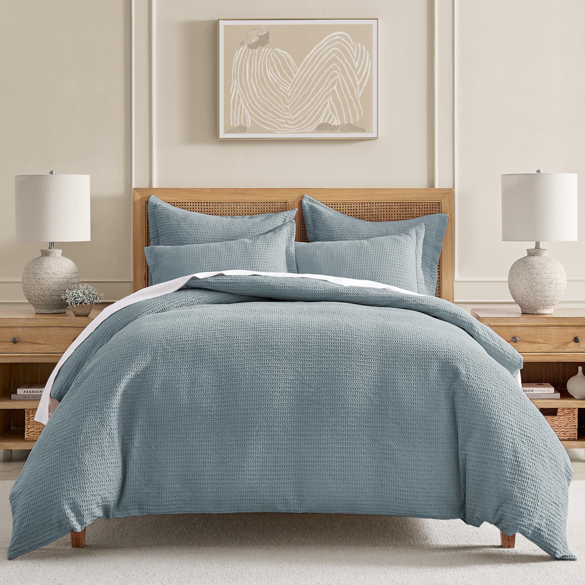 Levtex Home Cloud Waffle Full/Queen Comforter Set (90x94in) with 2 Pillow Shams (26x20in) - Solid Waffle Cotton Texture - Blush - 100% Cotton Full/Queen Size Comforter Set - Soft, Pre-Washed