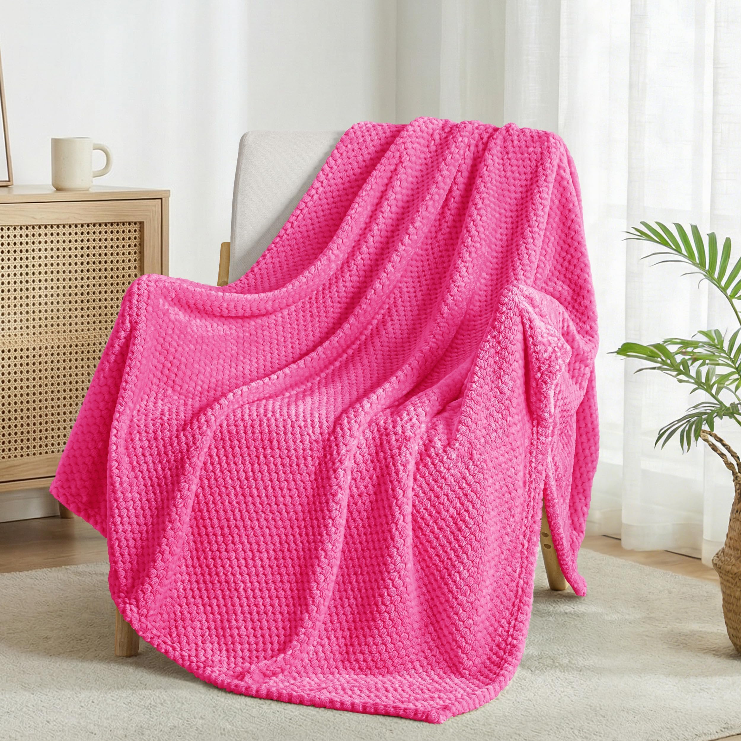 Exclusivo Mezcla Fleece Throw Blanket Extra Large, Super Soft and Warm Blankets for Couch, Sofa and Bed Waffle Textured, Cozy, Fuzzy and Lightweight (Tan, 50x70 Inches)