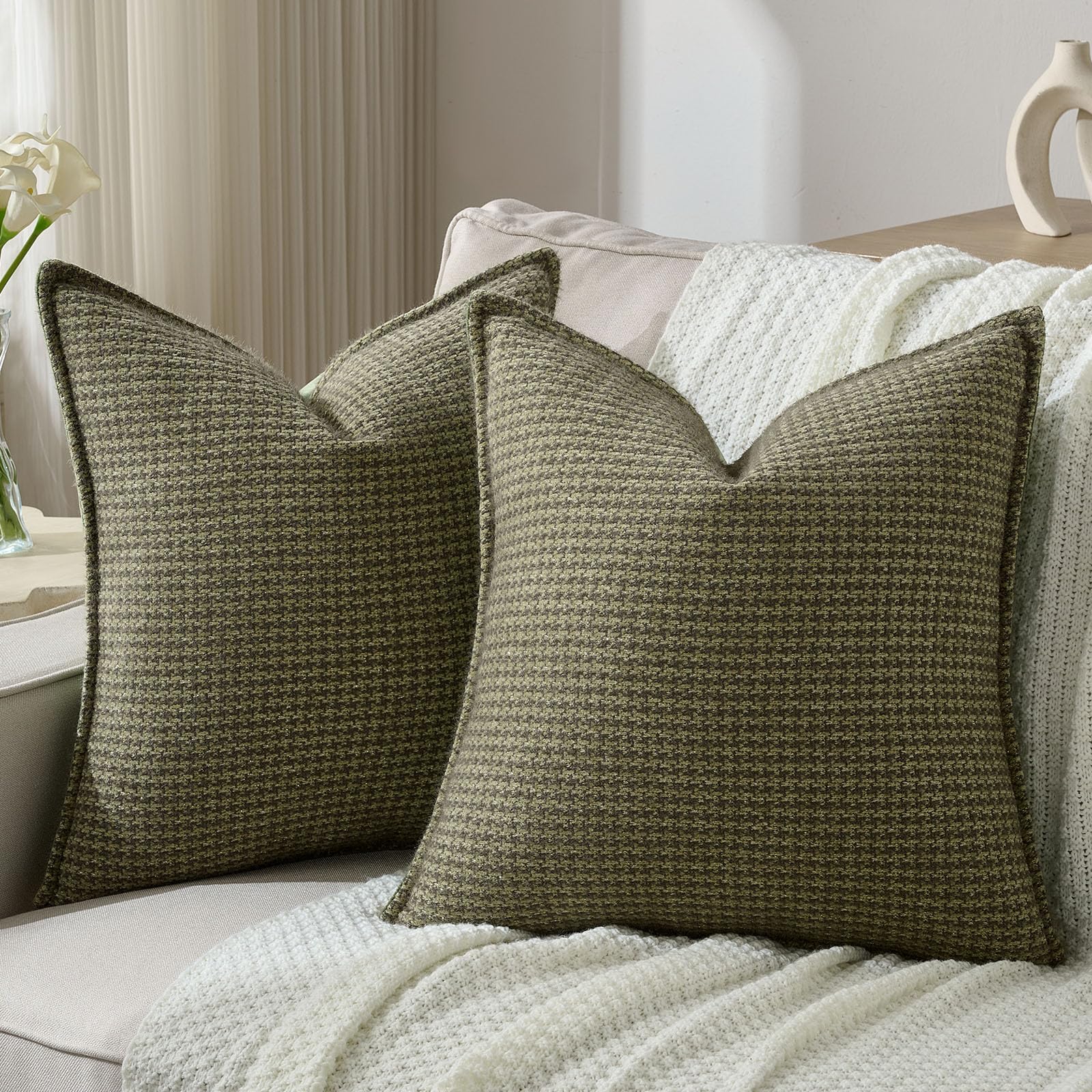 FUTEI Pack of 2 Houndstooth Throw Pillow Covers 26x26 Inch Soft Chenille Gingham Textured Farmhouse Decorative Euro Pillow Shams Modern Home Decor for Couch Bedroom Living Room, Grayish Blue
