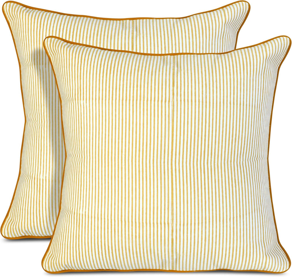 Yellow Stripe Print Pillow Covers Set