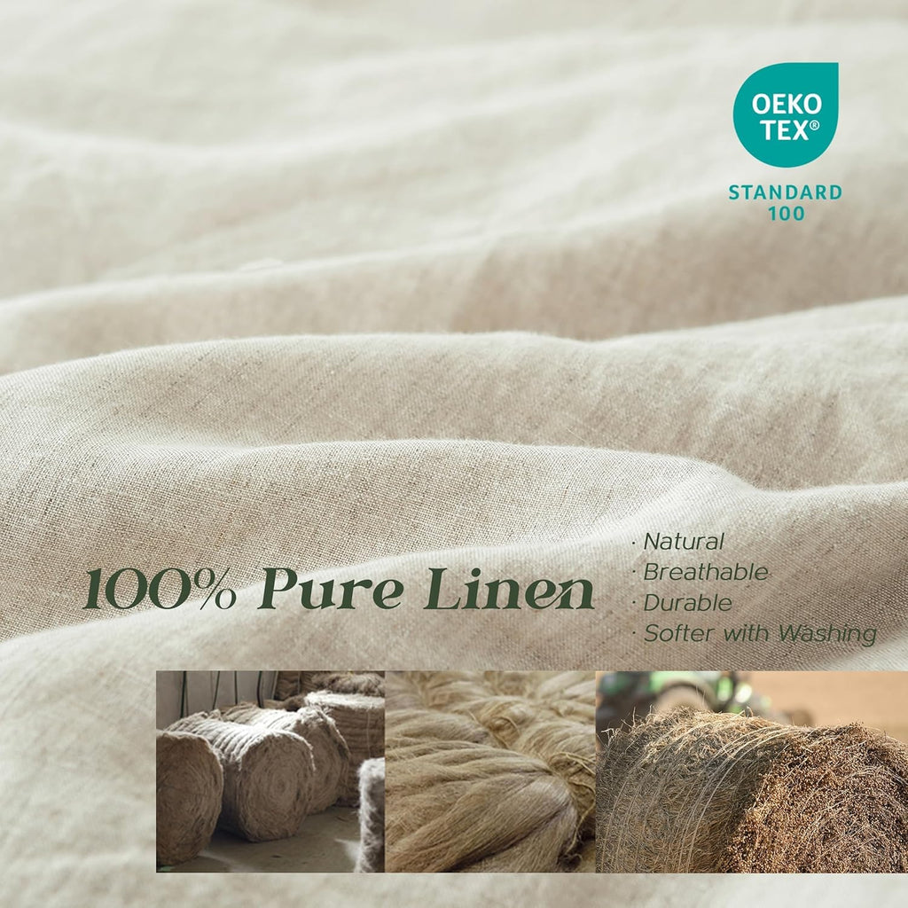 Simple&Opulence 100% Linen Duvet Cover Set, 3 PCS Natural French Flax Duvet Cover King Size, Breathable Soft Comfy Bedding Comforter Cover with 2 Pillowcases(Linen, 104"x92")