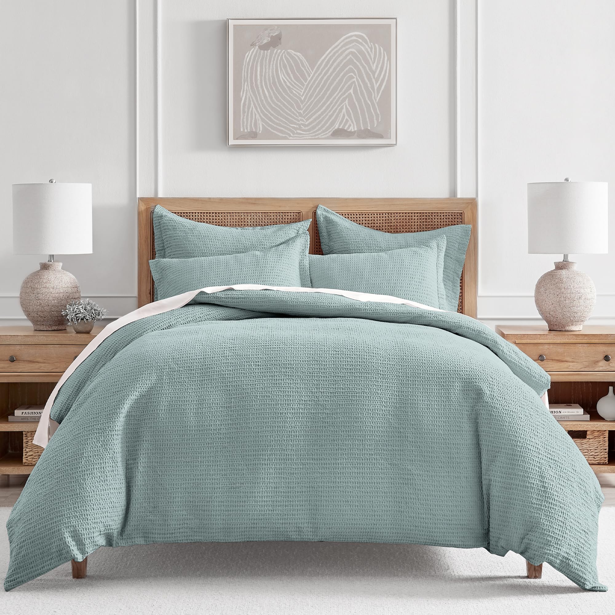 Levtex Home Cloud Waffle Full/Queen Comforter Set (90x94in) with 2 Pillow Shams (26x20in) - Solid Waffle Cotton Texture - Blush - 100% Cotton Full/Queen Size Comforter Set - Soft, Pre-Washed
